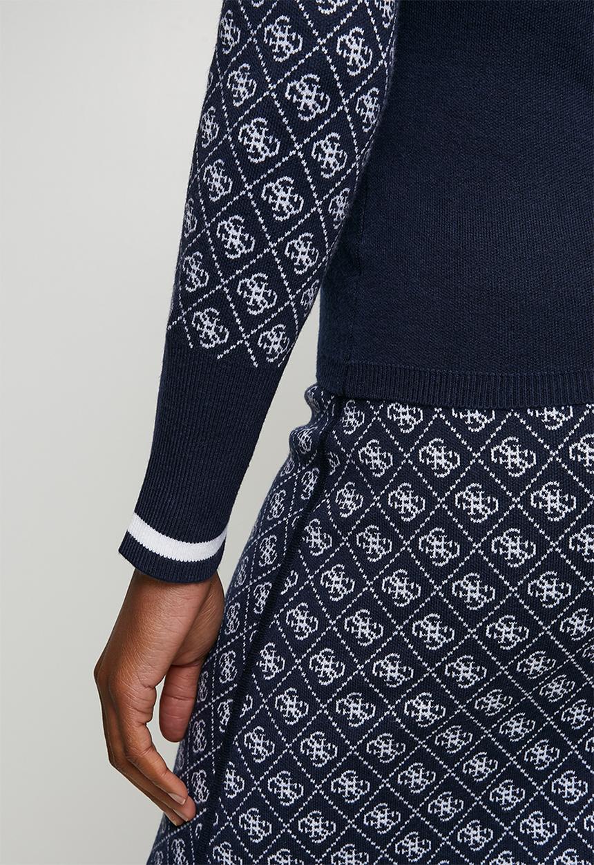 GUESS - Aubrey Mock Neck 4G Sweater - Blue And Cream