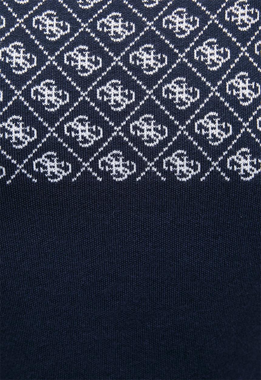 GUESS - Aubrey Mock Neck 4G Sweater - Blue And Cream