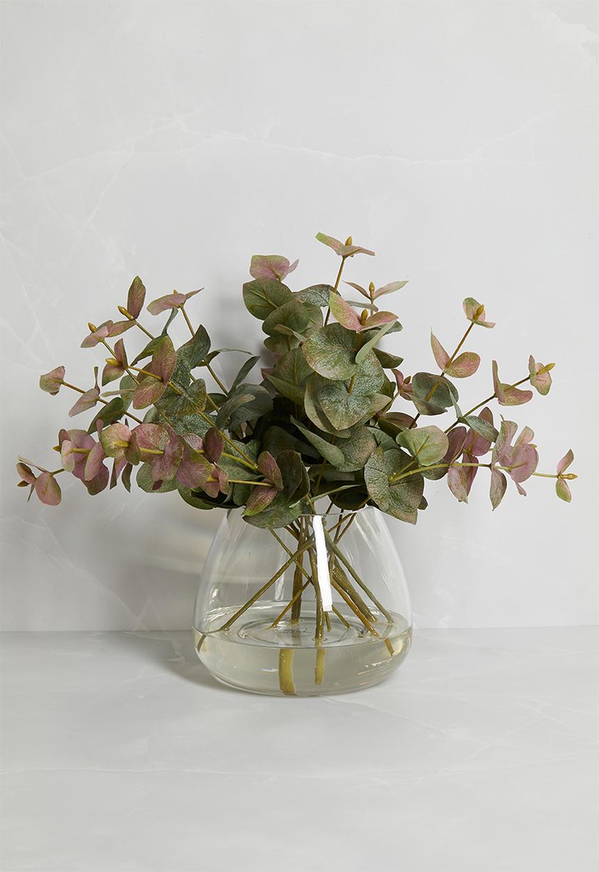 Silk By Design - Eucalyptus leaves in small jar vase