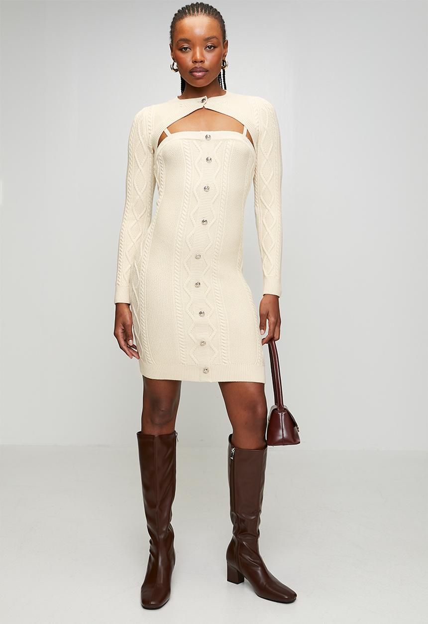 Daphne Twin-Set Cable-Knit Midi Dress - River Gravel