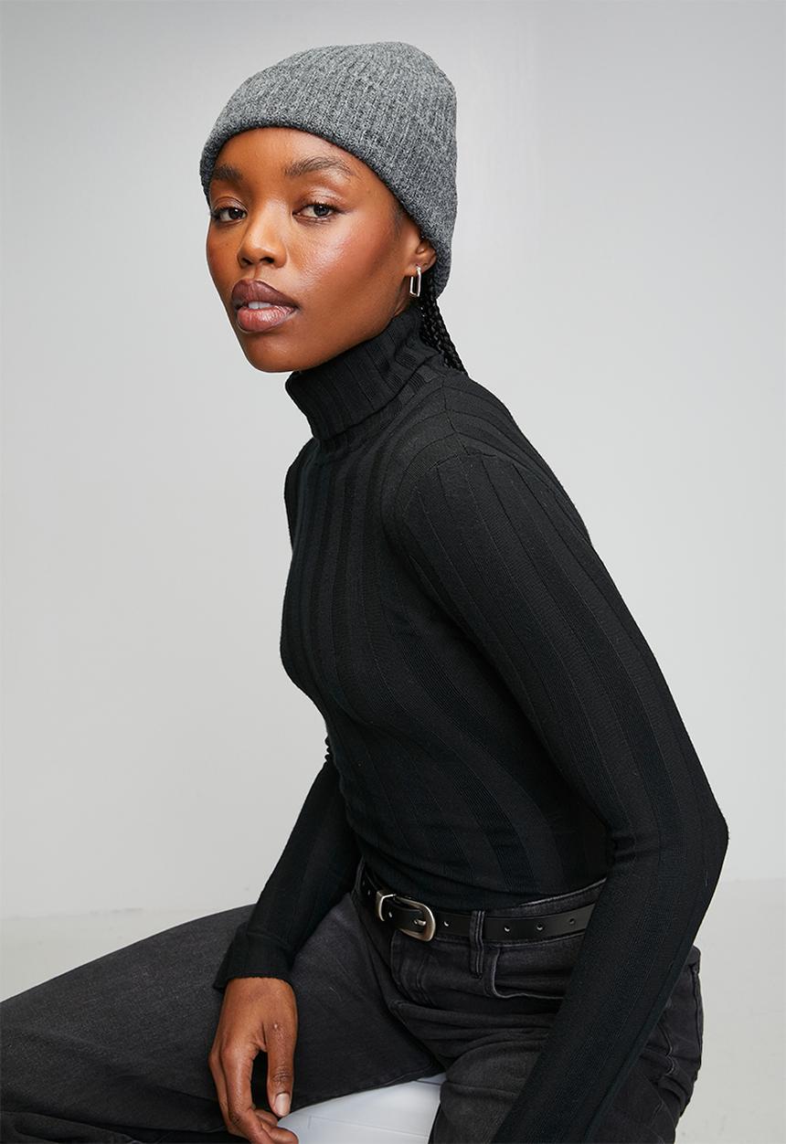 Tessa Design - Camille Ribbed Turn Up Beanie - Grey