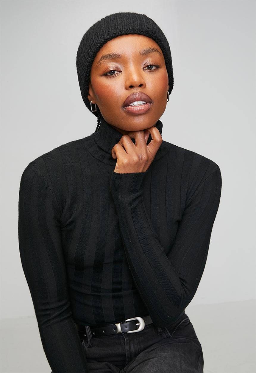 Tessa Design - Calypso Ribbed Turn Up Beanie - Black
