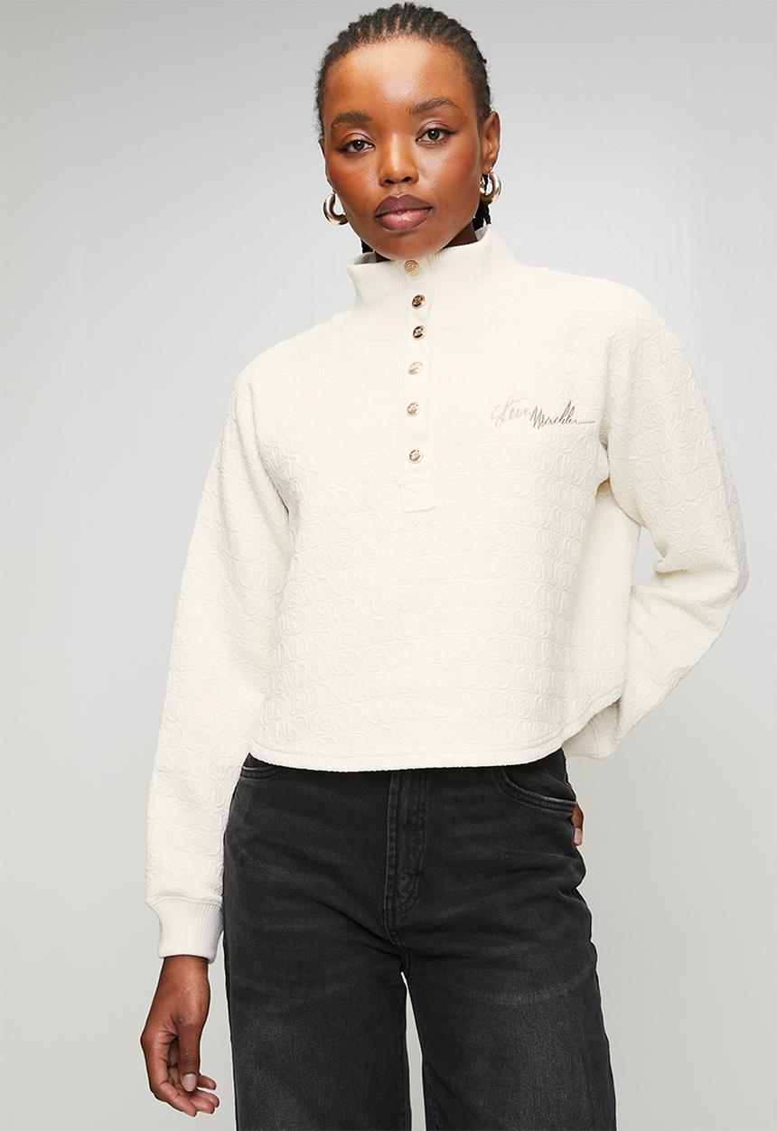 Ladies janet jacquard henley sweat top - cream