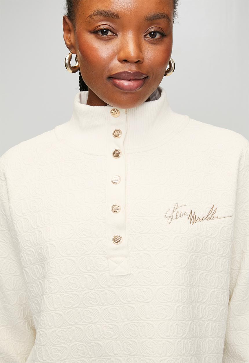Ladies janet jacquard henley sweat top - cream