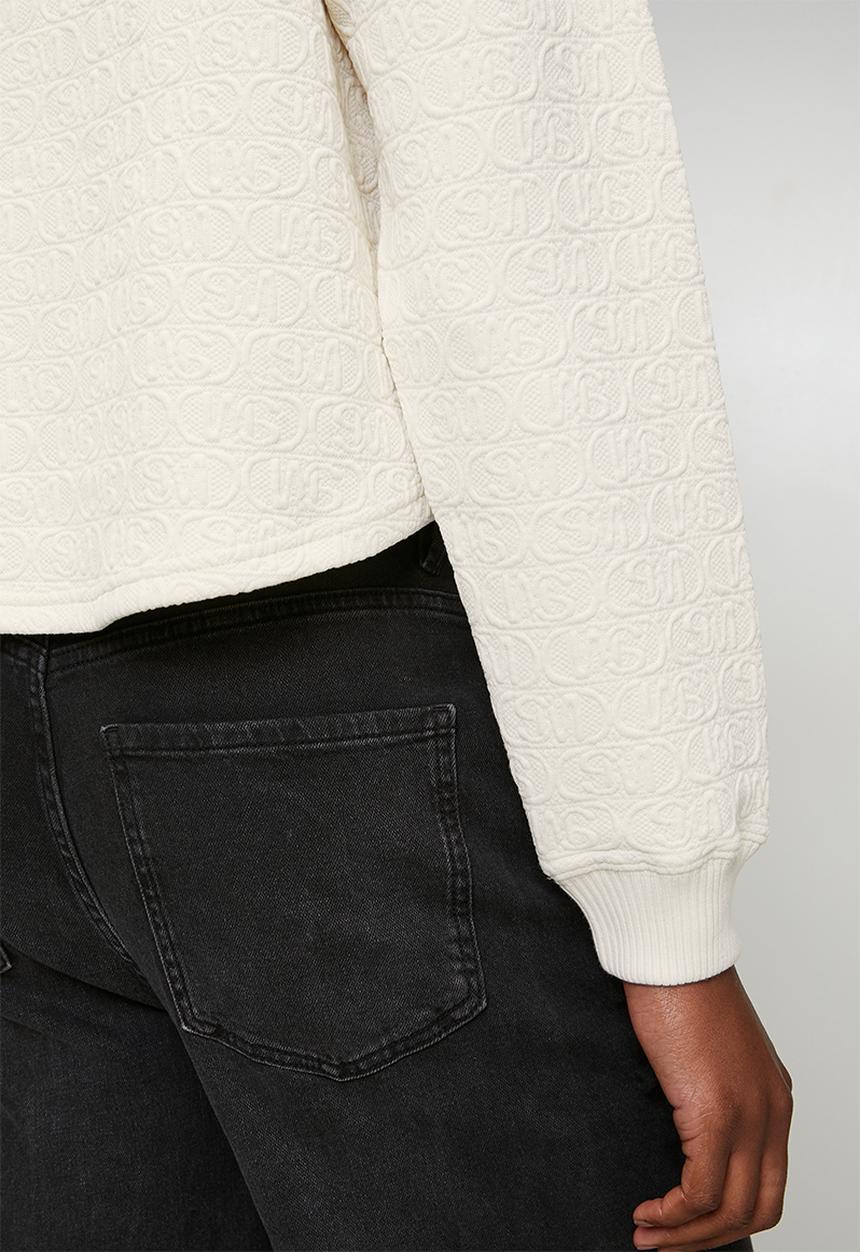 Ladies janet jacquard henley sweat top - cream