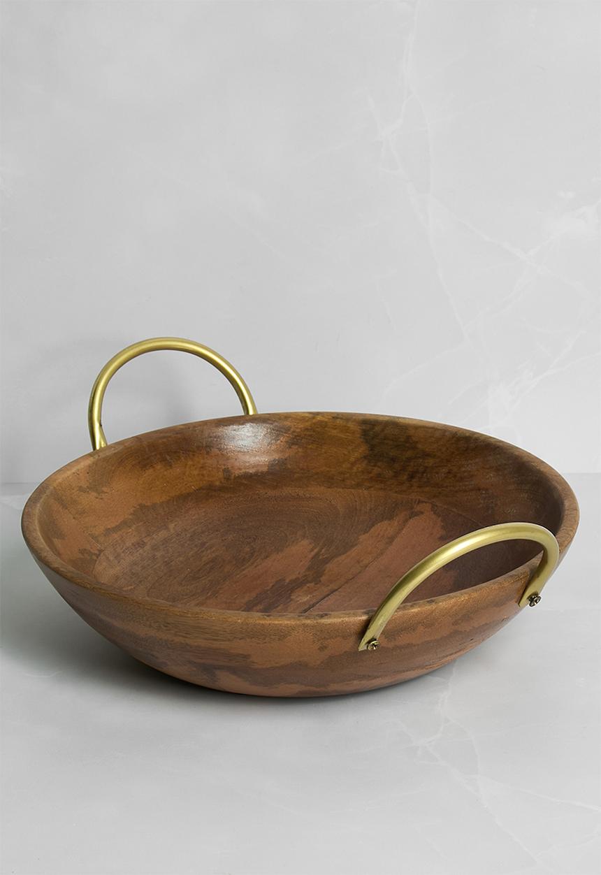 Sixth Floor - Wooden Serving Bowl with metal handles -Natural
