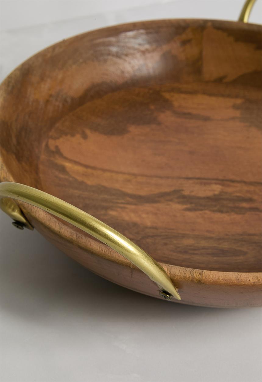 Sixth Floor - Wooden Serving Bowl with metal handles -Natural