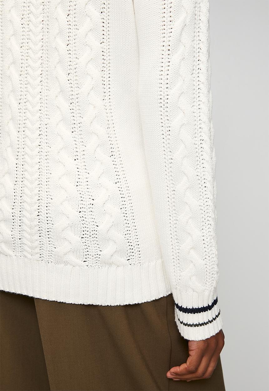 POLO - Wmn Jane Long sleeve V-Neck Cable Knit - Off White