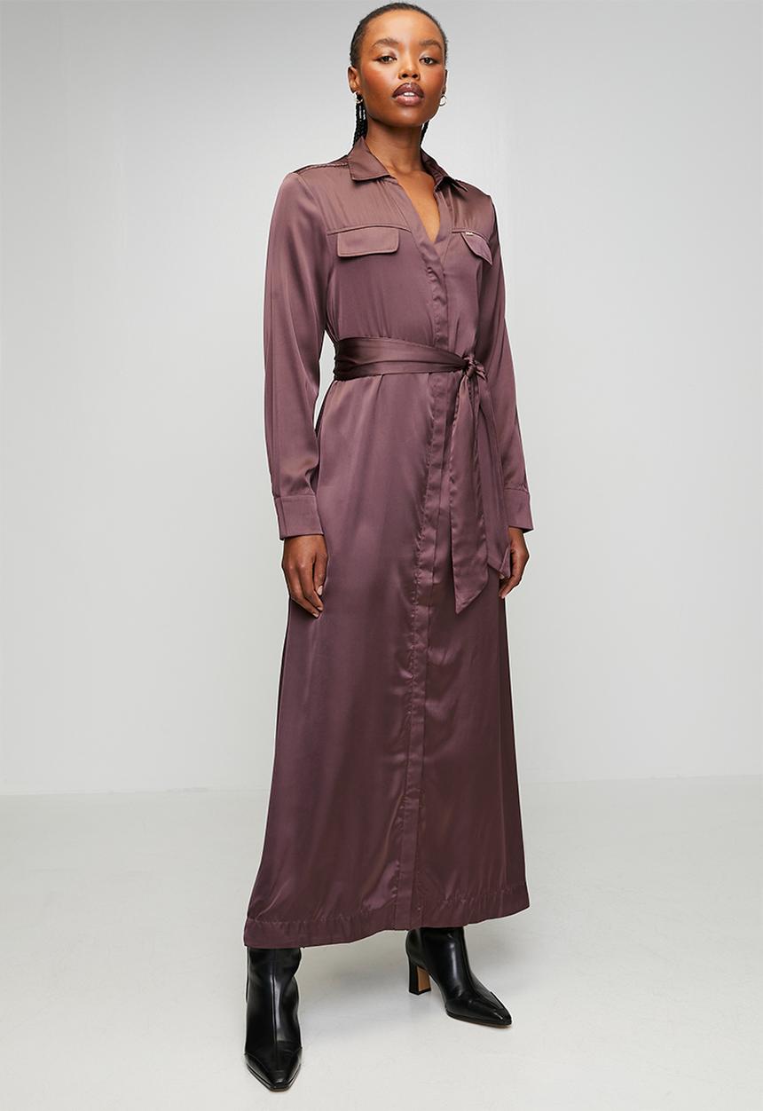 Wmn Lara Satin Ls Shirt Dress - Huckelberry