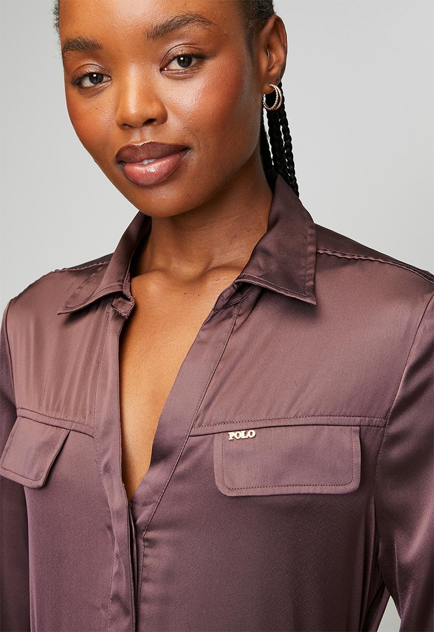 Wmn Lara Satin Ls Shirt Dress - Huckelberry