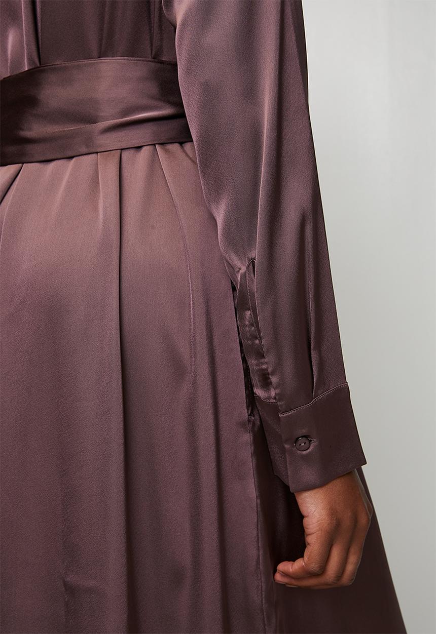 POLO - Wmn Lara Satin Long sleeve Shirt Dress - Huckelberry