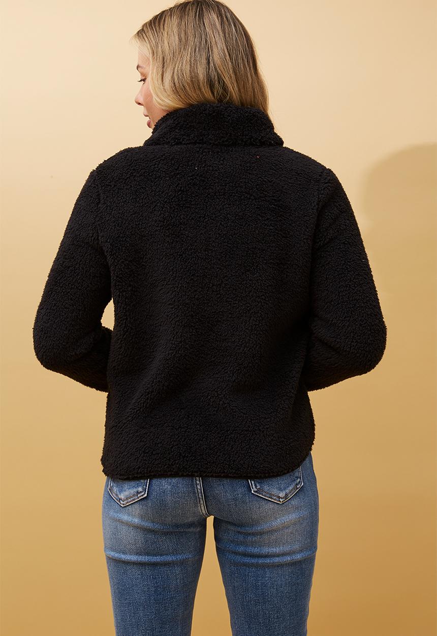 Izabel London - L/S Teddy Zip Through Jacket - Black