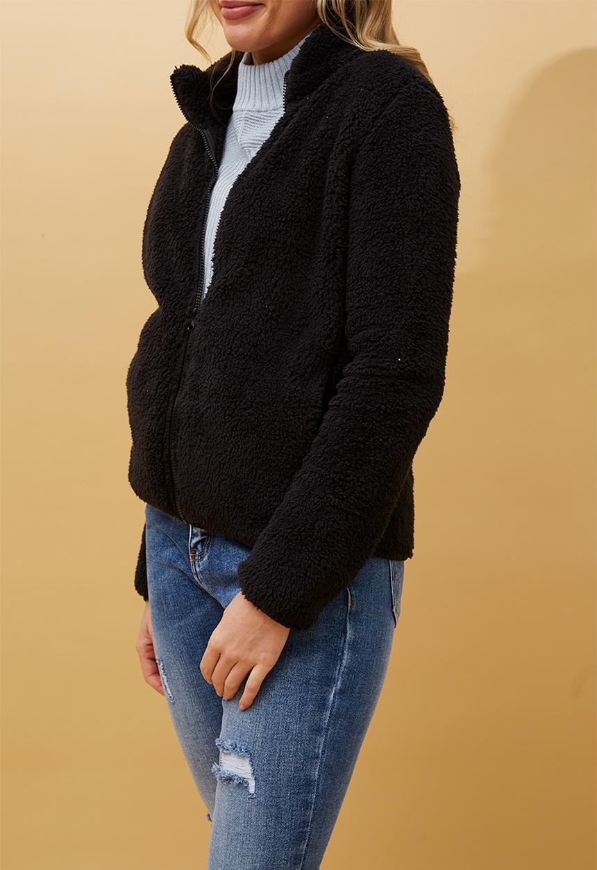 Izabel London - L/S Teddy Zip Through Jacket - Black