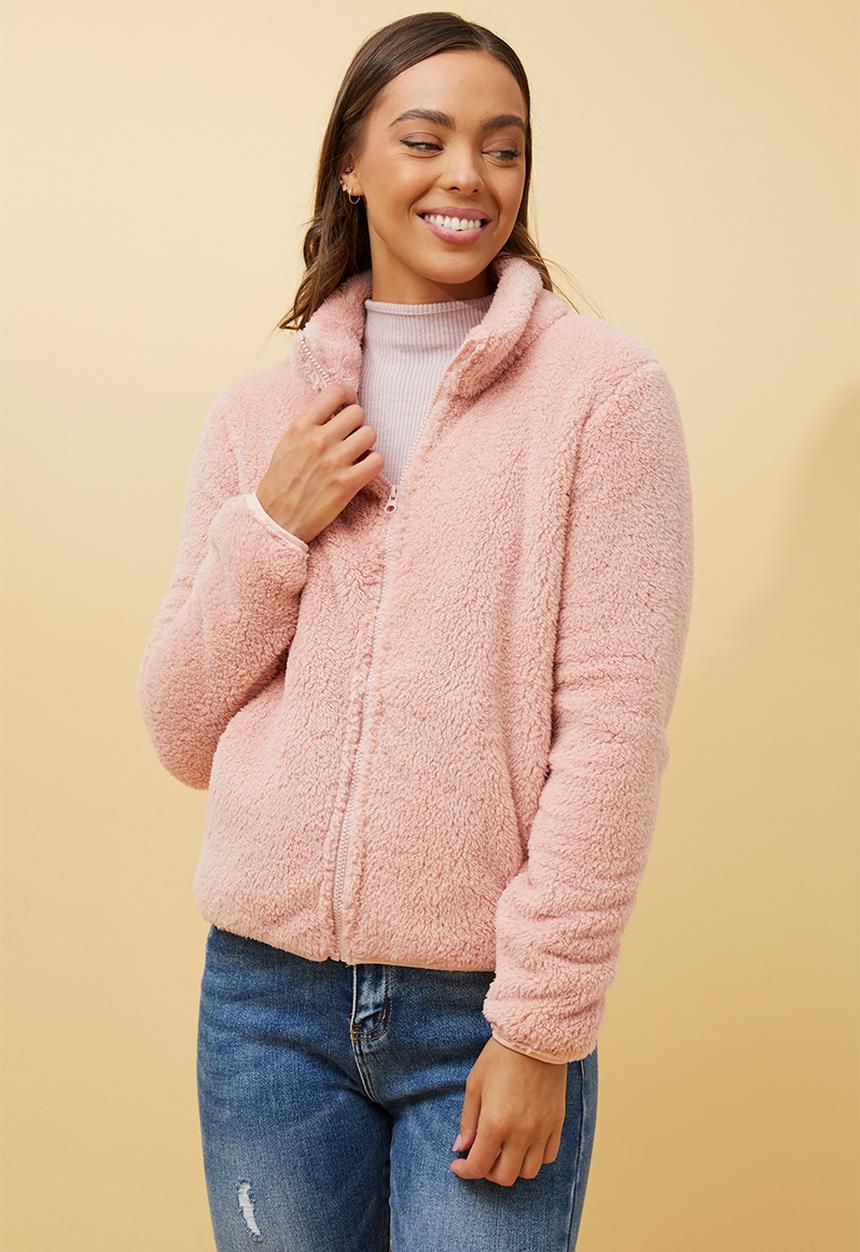 Stella Morgan - L/S Teddy Zip Through Jacket - Blush