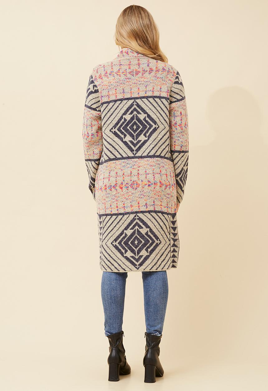 MANDI - L//S Open Longer Length Cardi - Multi Beige