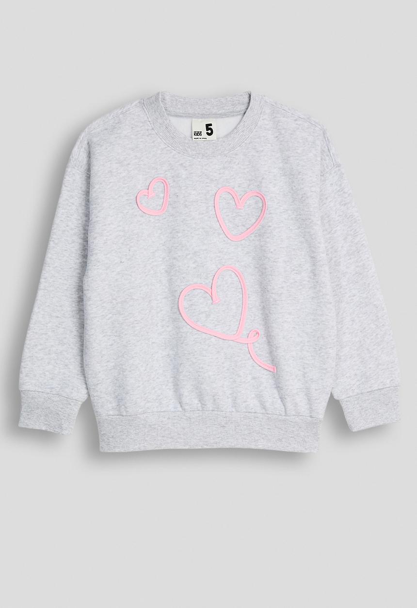 Cotton On - Sammy Oversized Crew & Relaxed Trackpant Pack - Grey Marle Hearts/Zephyr