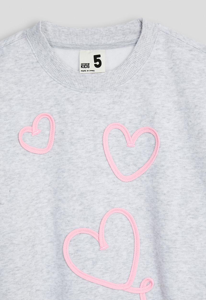 Cotton On - Sammy Oversized Crew & Relaxed Trackpant Pack - Grey Marle Hearts/Zephyr