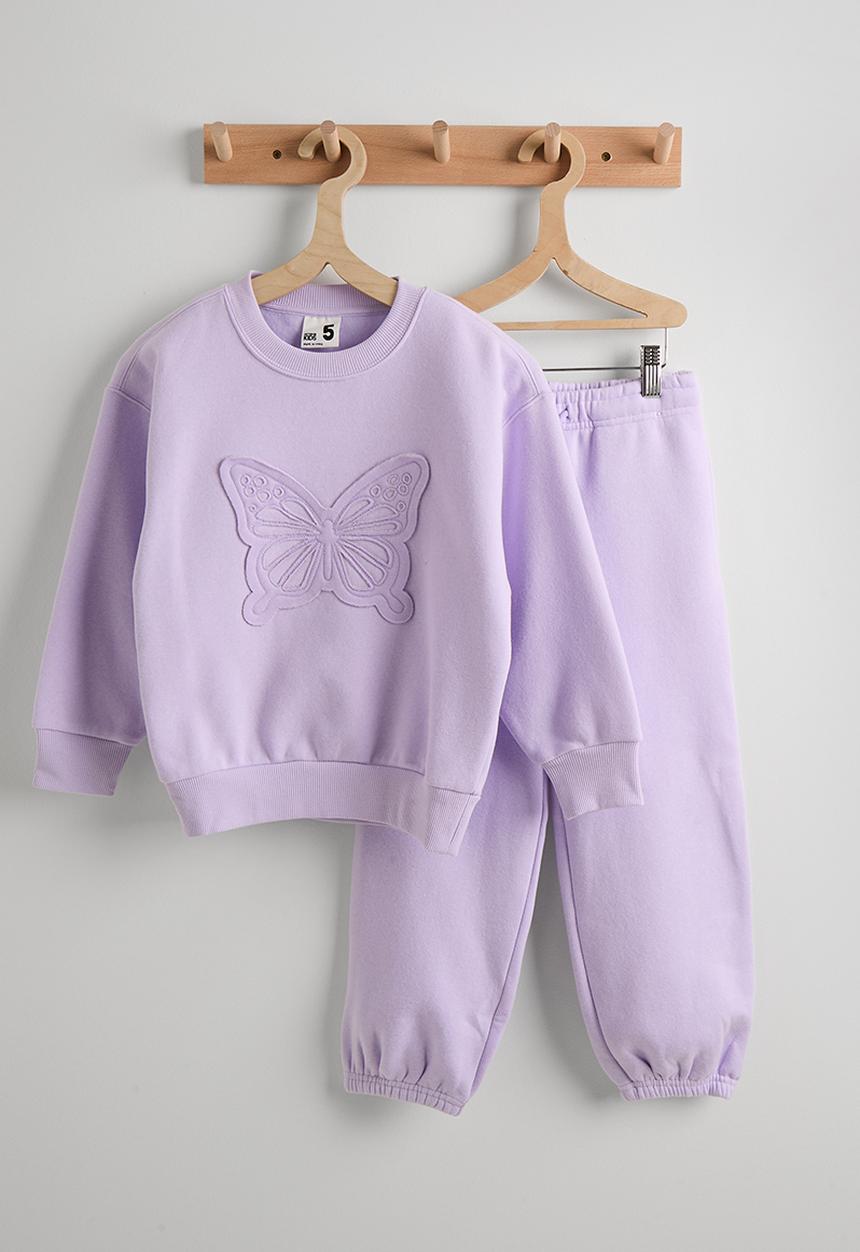 Cotton On - Sammy Oversized Crew & Relaxed Trackpant Pack - Vintage Lilac/Butterfly