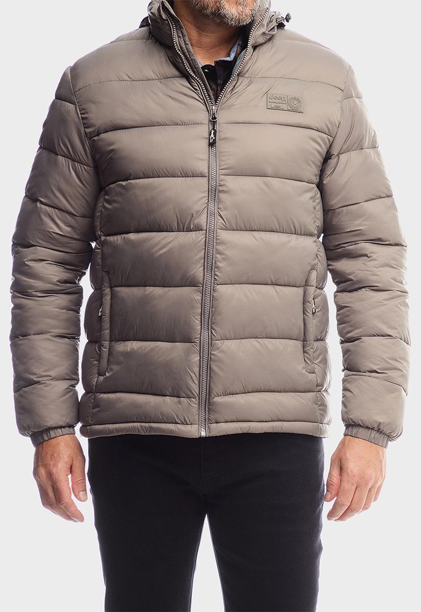 Long Sleeve Puffer Jacket - Brown