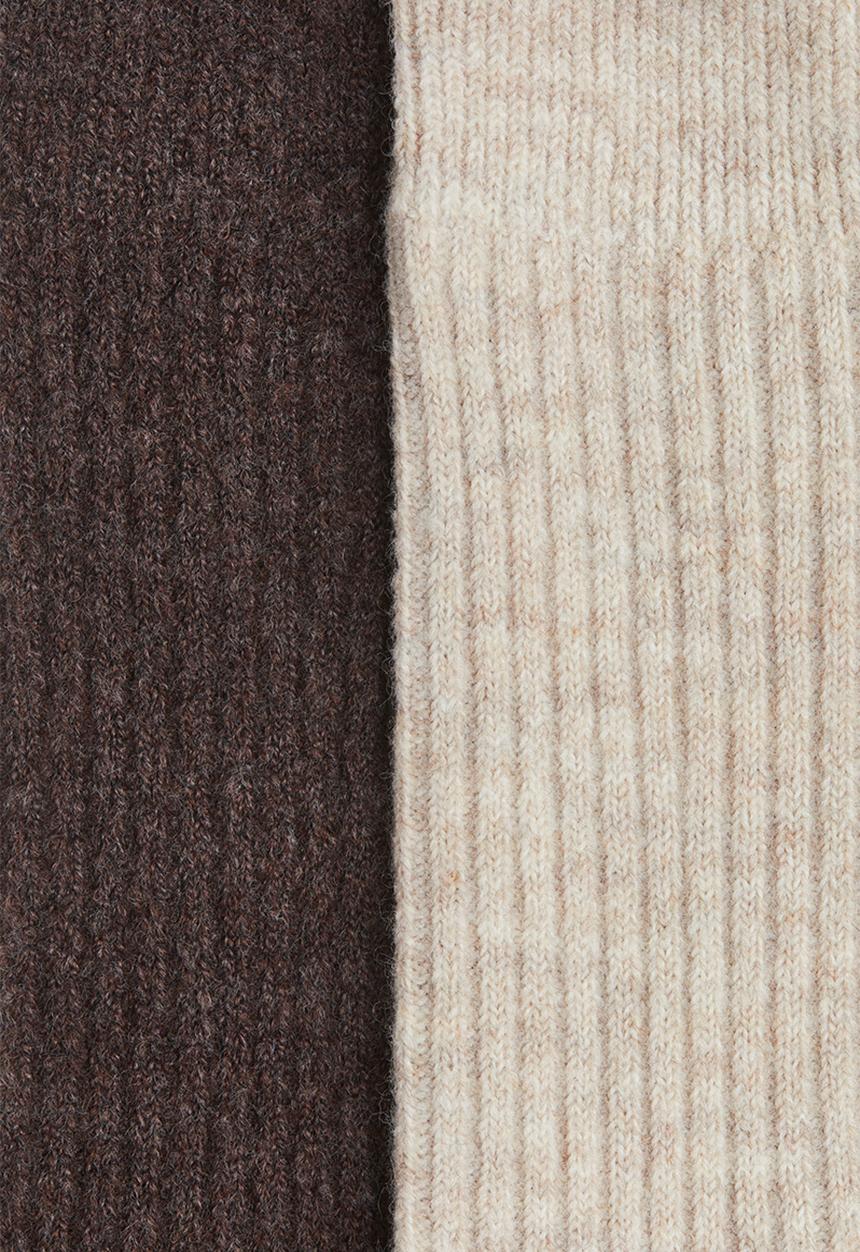 H&M - 2-pack wool-blend socks - dark brown/light beige marl