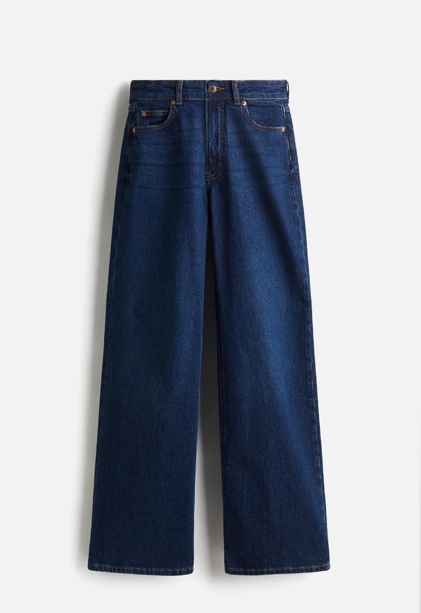 H&M - Wide high waist jeans - navy denim blue