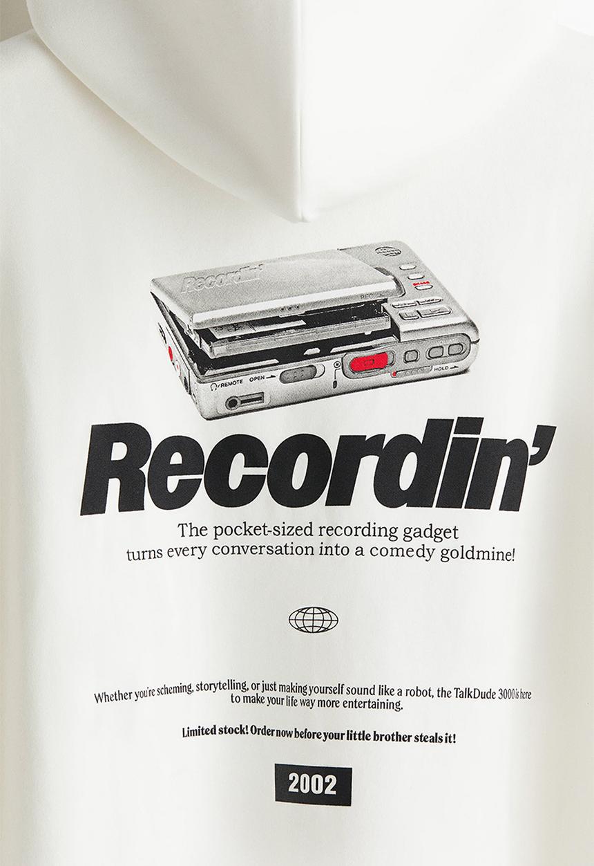 H&M - Loose fit printed hoodie - white/recordin'