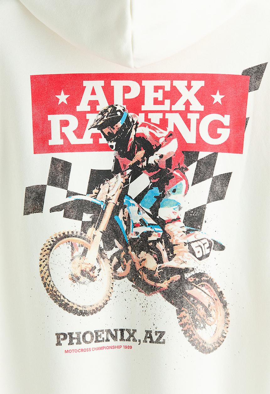 H&M - Loose fit printed hoodie - white/motocross