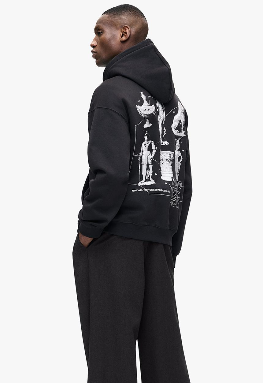 H&M - Loose fit printed hoodie - black/found
