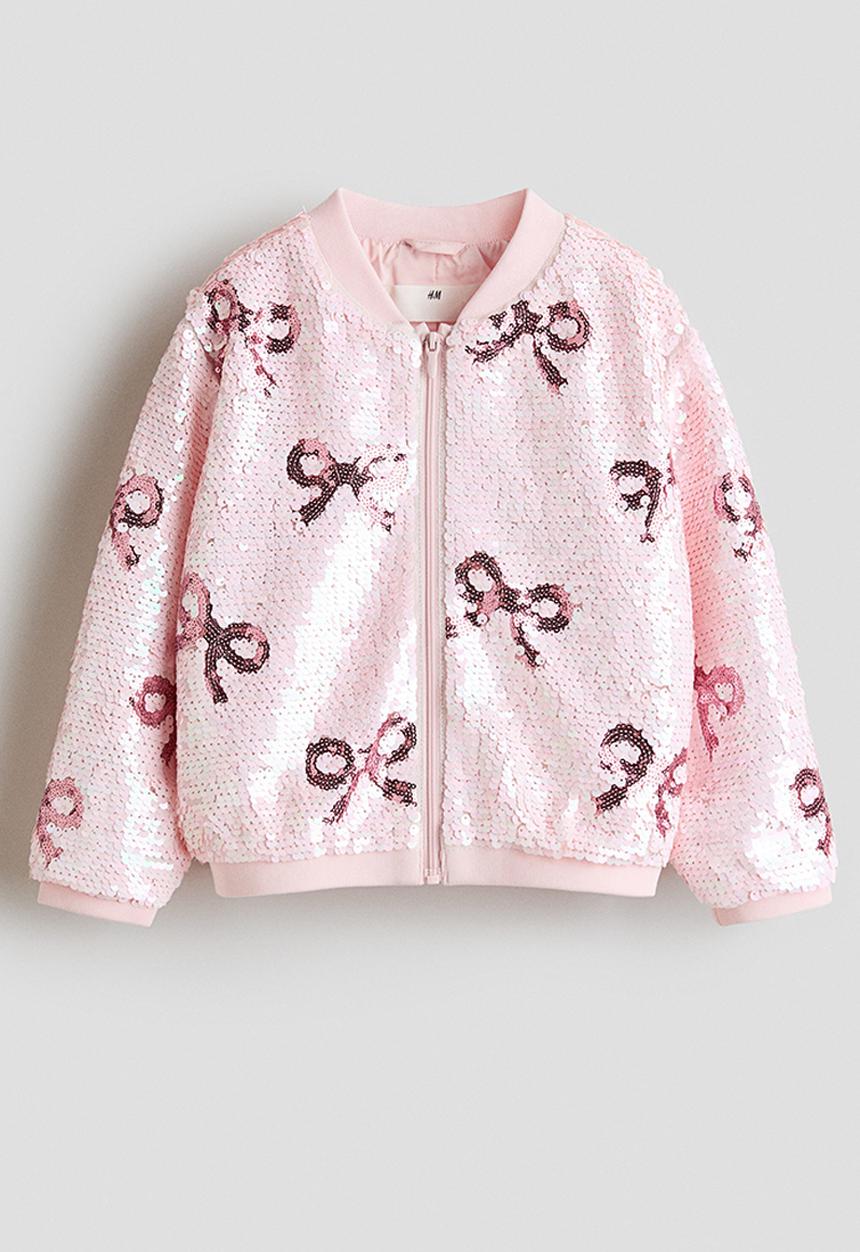 H&M - Sequined bomber jacket - light pink/bows
