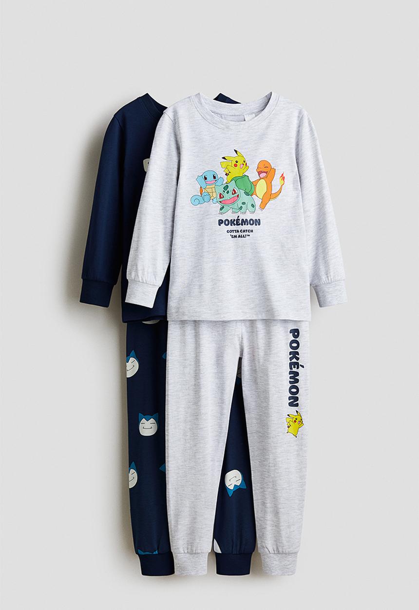 H&M - 2-pack printed cotton pyjamas - light grey marl/pokemon
