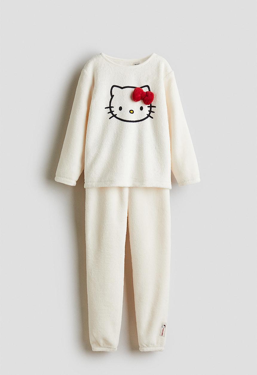 H&M - Printed velour pyjamas - cream/hello kitty