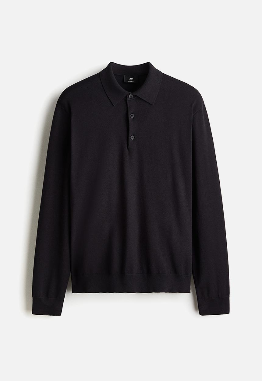 H&M - Regular fit fine-knit polo shirt - dark blue