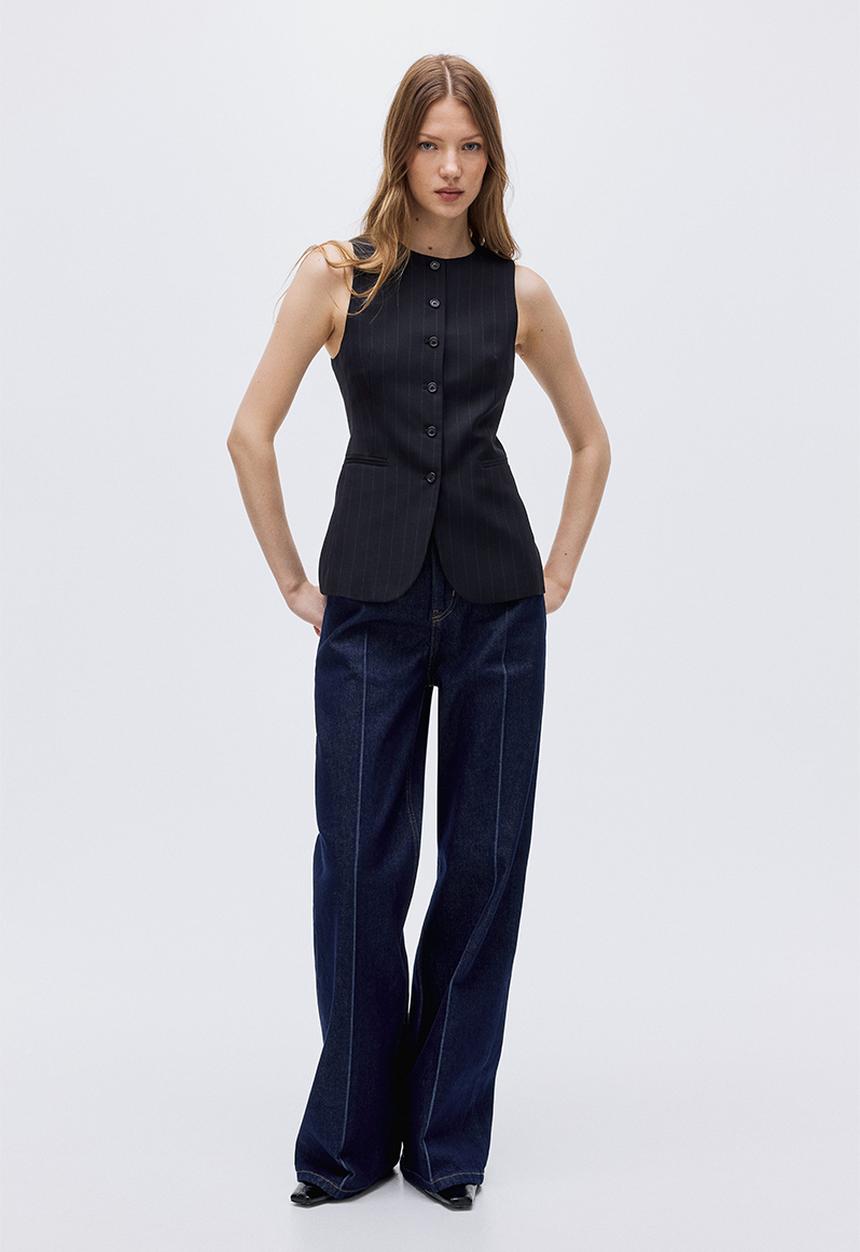 H&M - Long waistcoat - navy blue/pinstriped