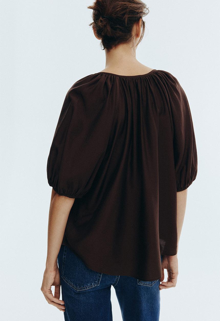 H&M - Balloon-sleeved blouse - dark brown