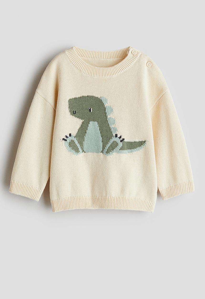 H&M - Jacquard-knit cotton jumper - light beige/dinosaur