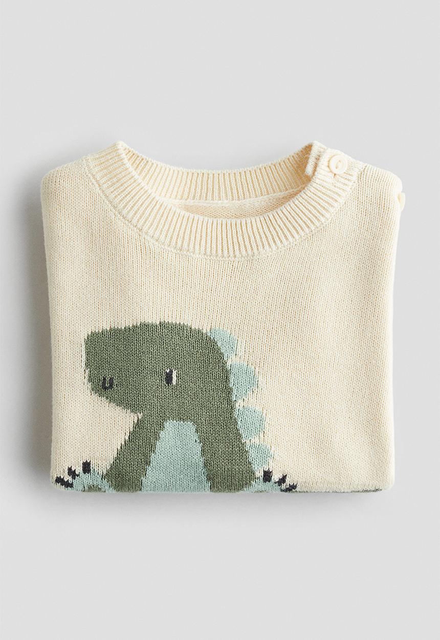 H&M - Jacquard-knit cotton jumper - light beige/dinosaur