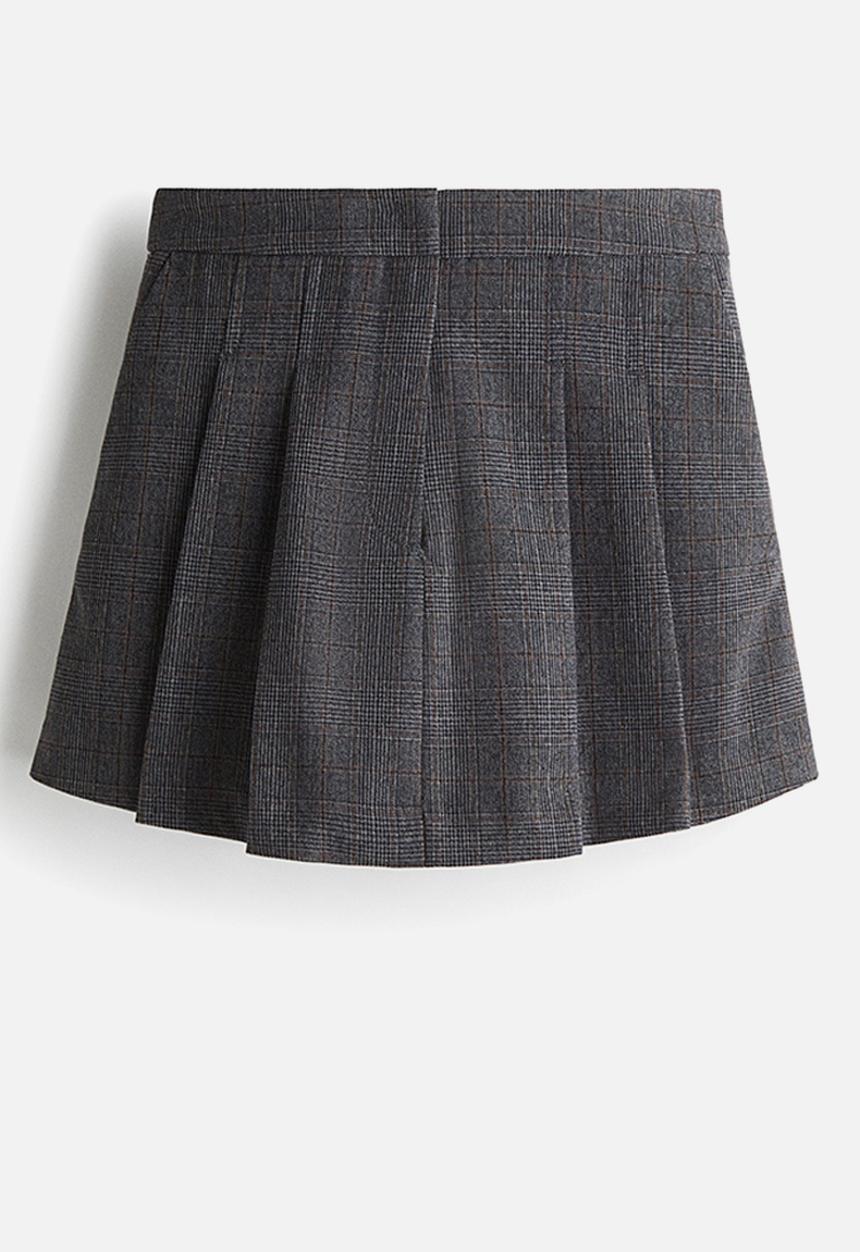H&M - Pleated skort - dark grey/checked