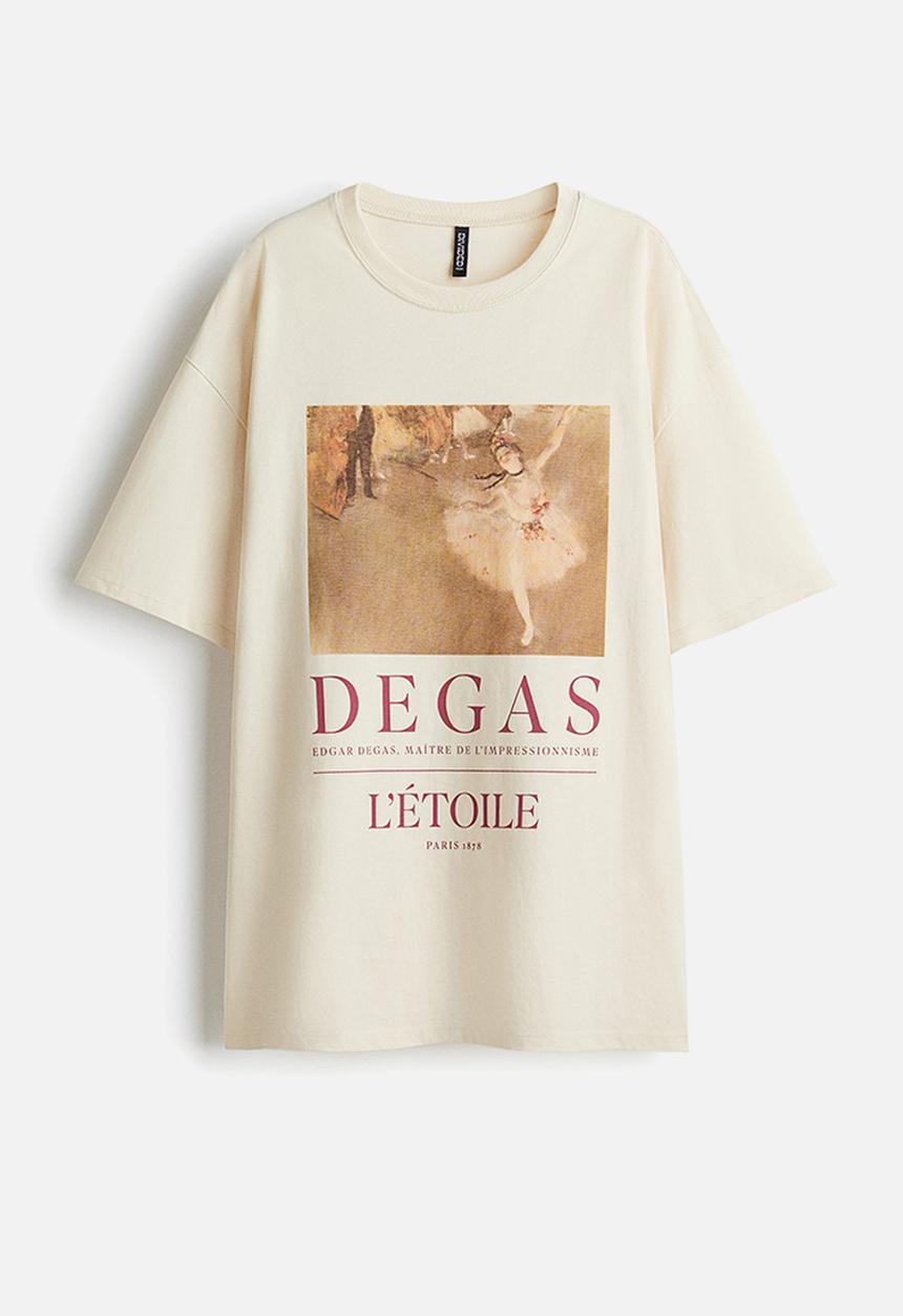 H&M - Oversized printed T-shirt - light beige/degas
