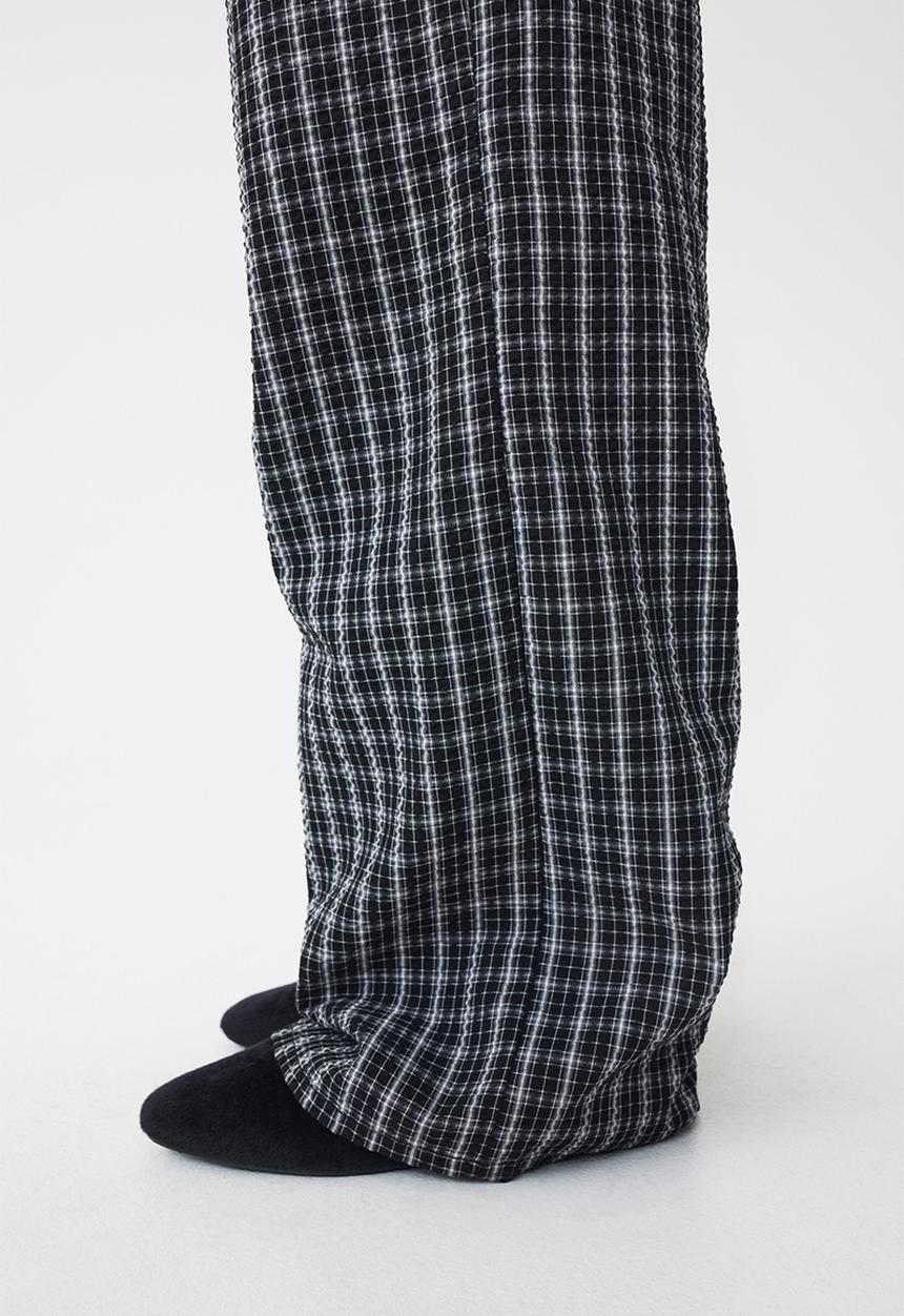 H&M - Drawstring trousers - black/checked