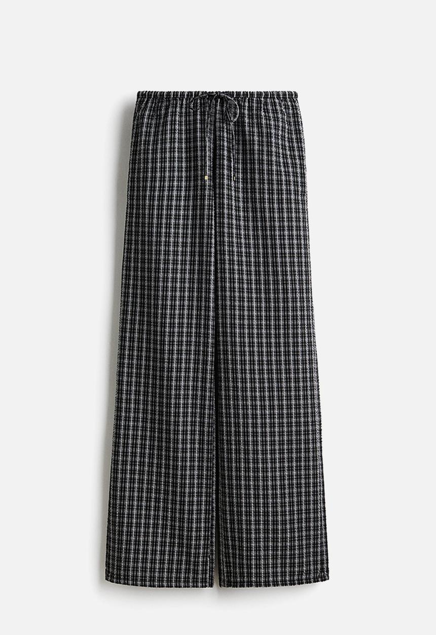 H&M - Drawstring trousers - black/checked
