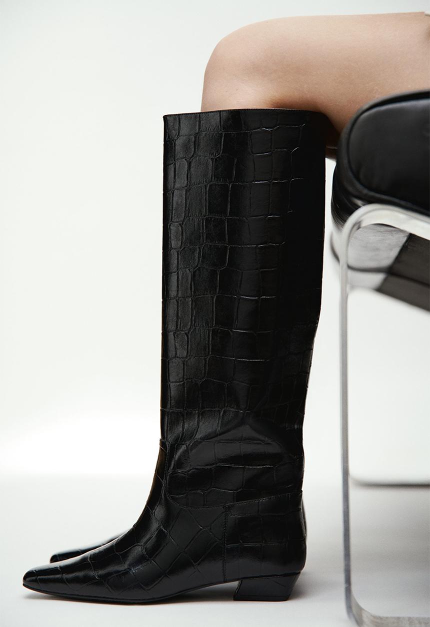 H&M - Knee-high boots - black/crocodile pattern