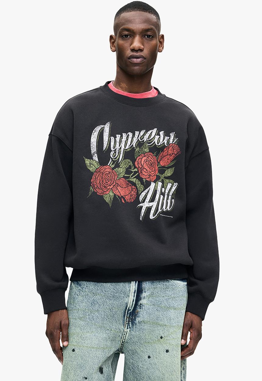 H&M - Oversized fit printed sweatshirt - black/cypress hill