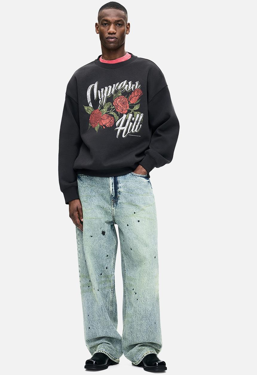 H&M - Oversized fit printed sweatshirt - black/cypress hill