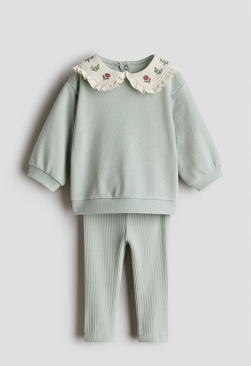 H&M - 2-piece sweatshirt and leggings set - light green