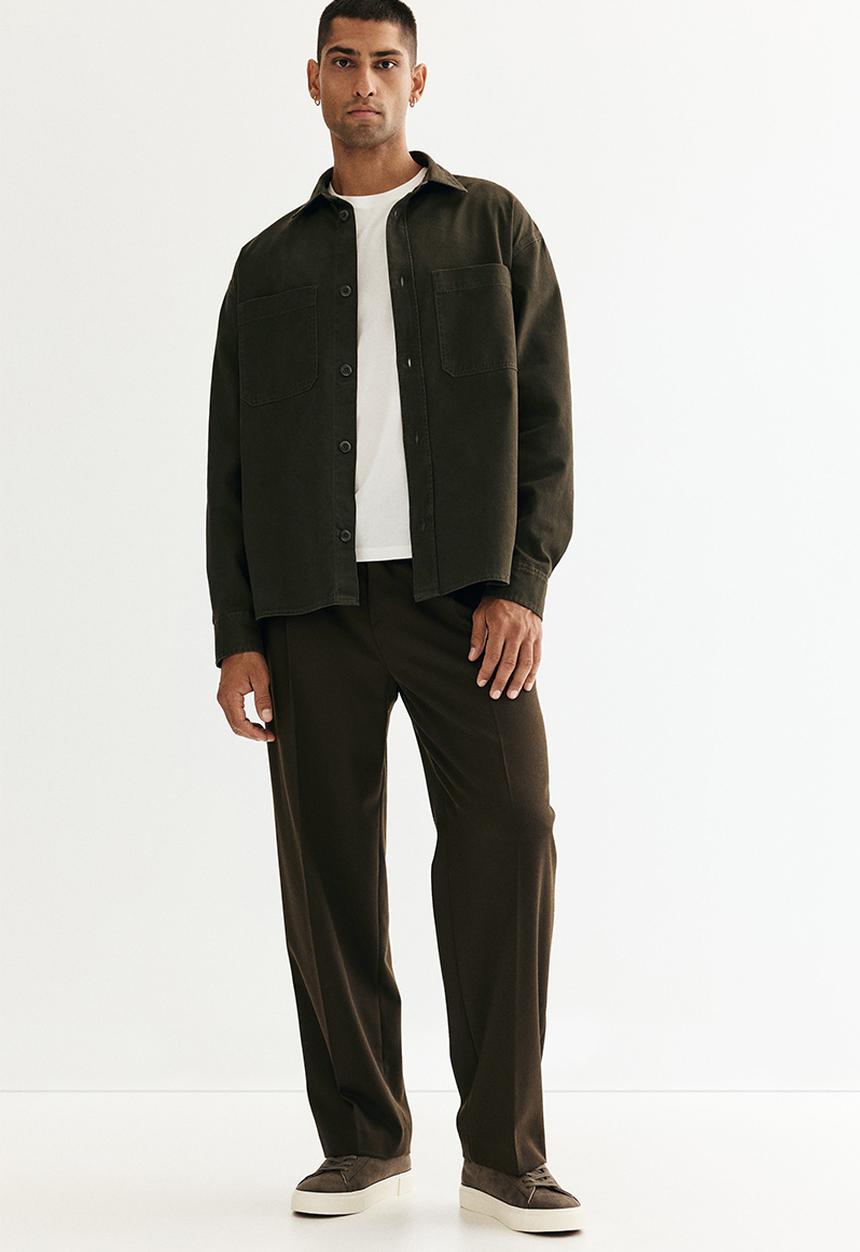 H&M - Relaxed fit twill overshirt - dark khaki green