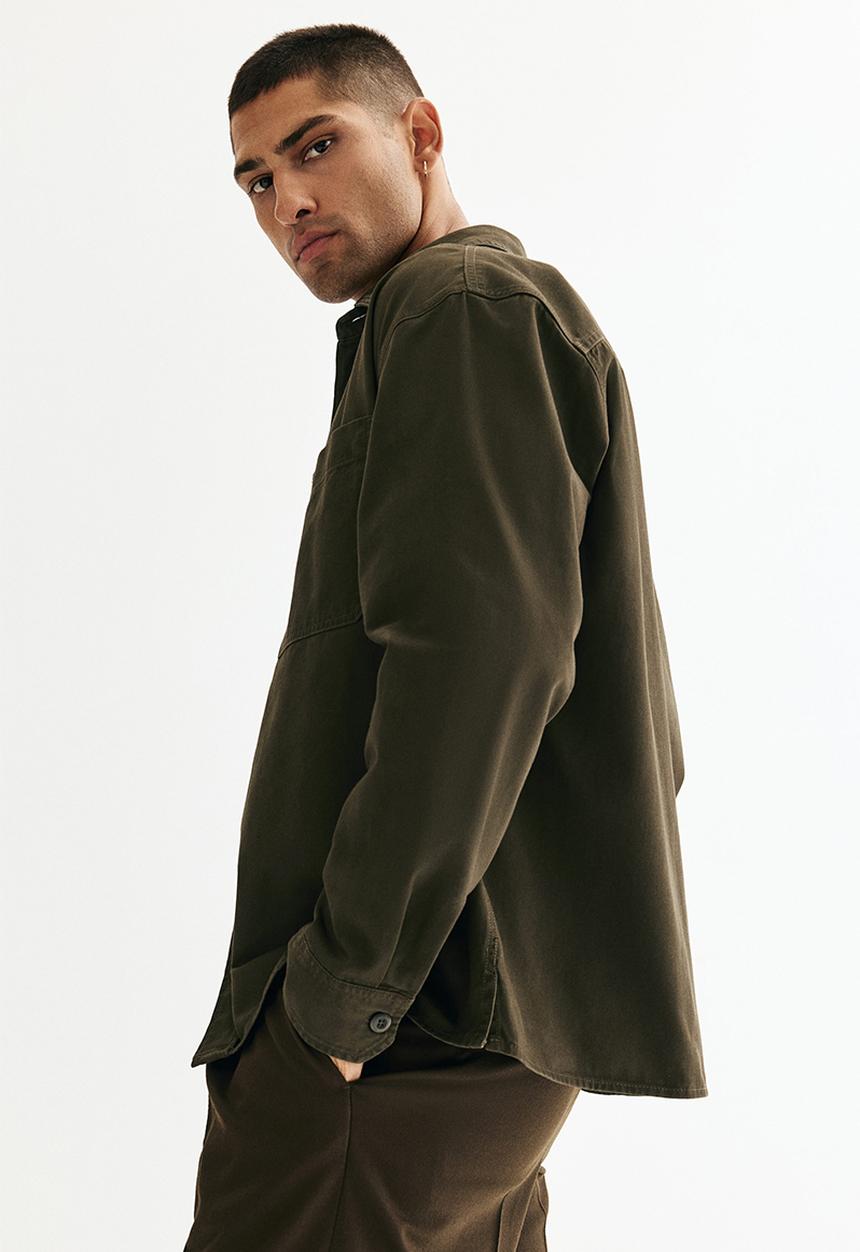 H&M - Relaxed fit twill overshirt - dark khaki green