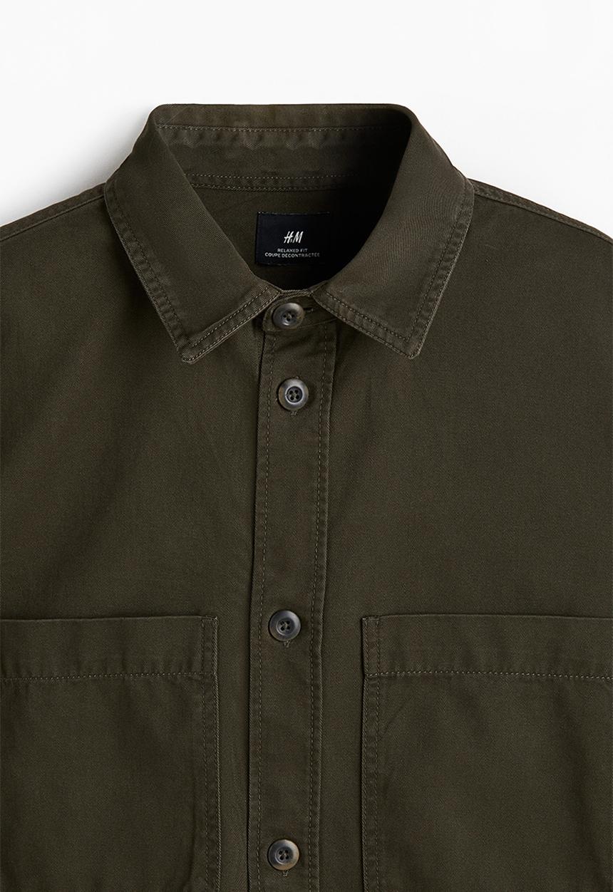 H&M - Relaxed fit twill overshirt - dark khaki green
