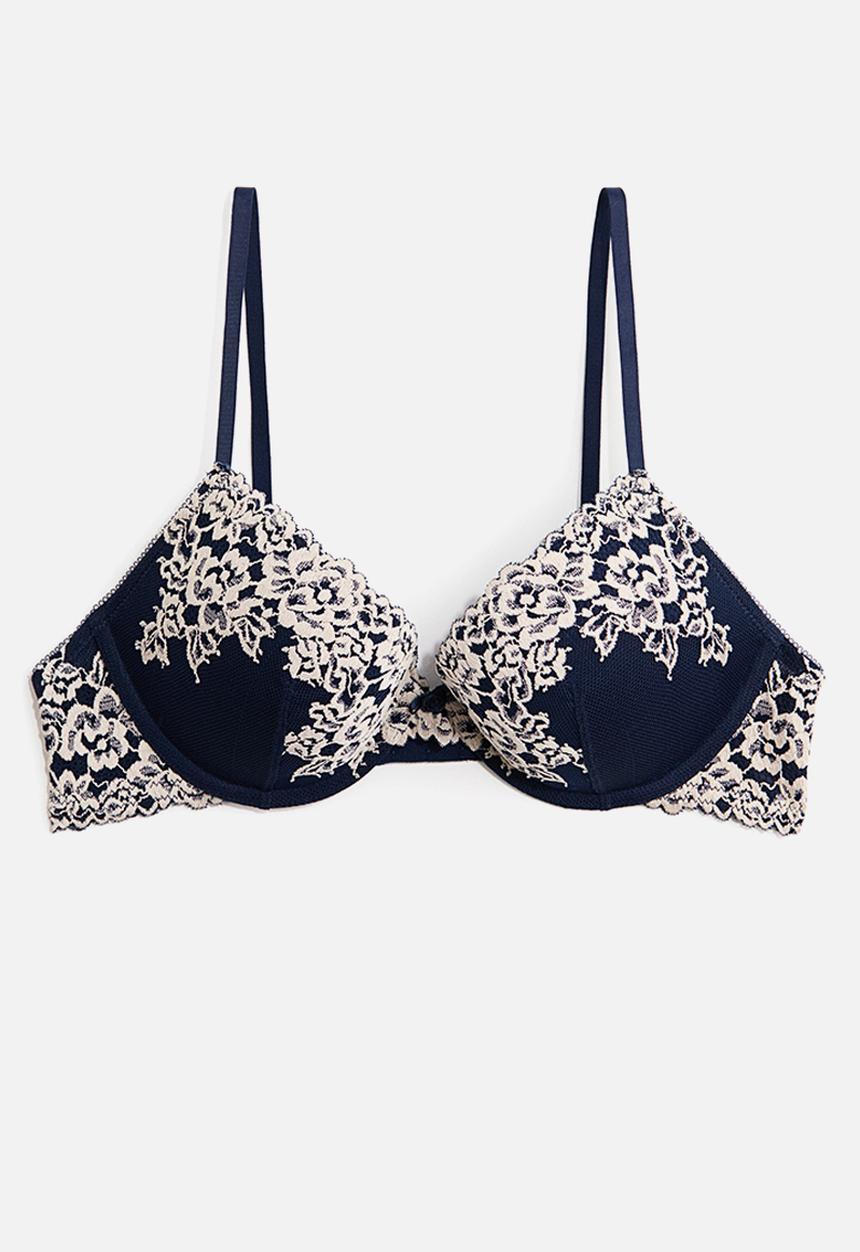 H&M - Lace push-up bra - dark blue/white