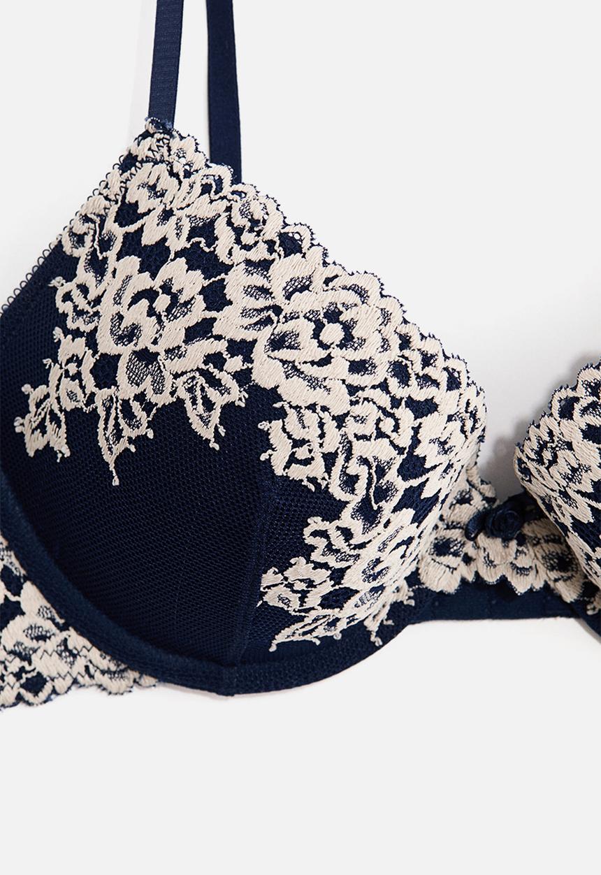 H&M - Lace push-up bra - dark blue/white