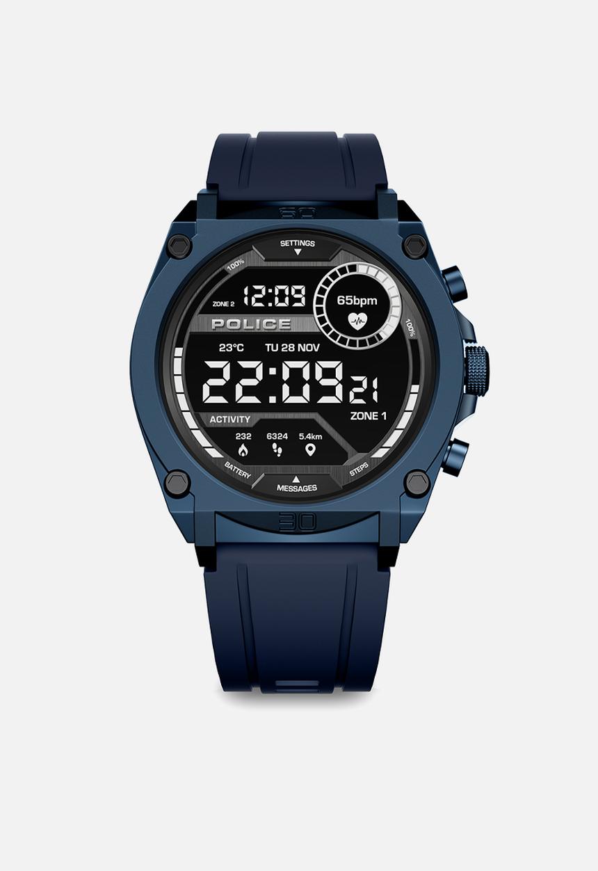Police - Ip Blue Black Smartwatch Silicone Strap - Blue